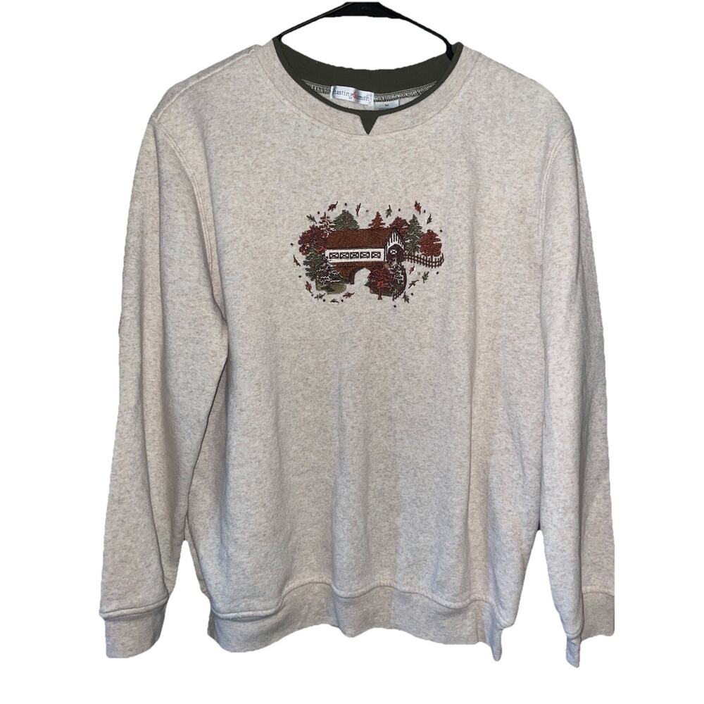 Hasting & Smith Women’s Vintage Embroidered Covered Bridge Fall Sweatshirt Sz M